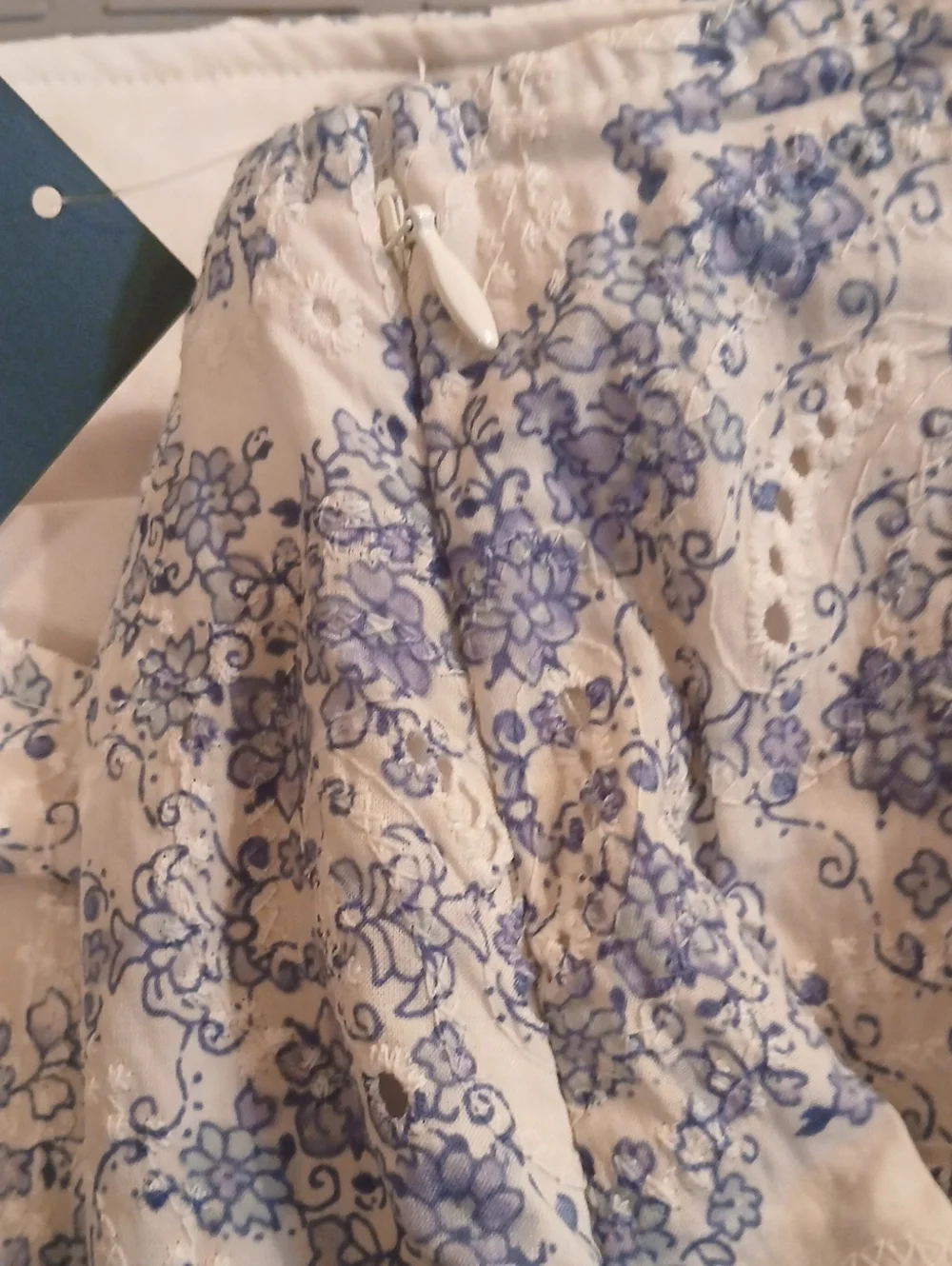 Wild Fable Eyelet Ruffle Mini Skirt Blue White Floral Toile Cottagecore 2X NWT